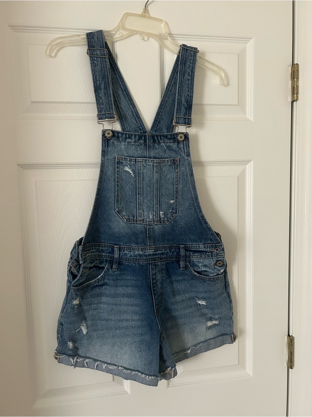 KanCan Distressed Denim Short Overalls - Blue